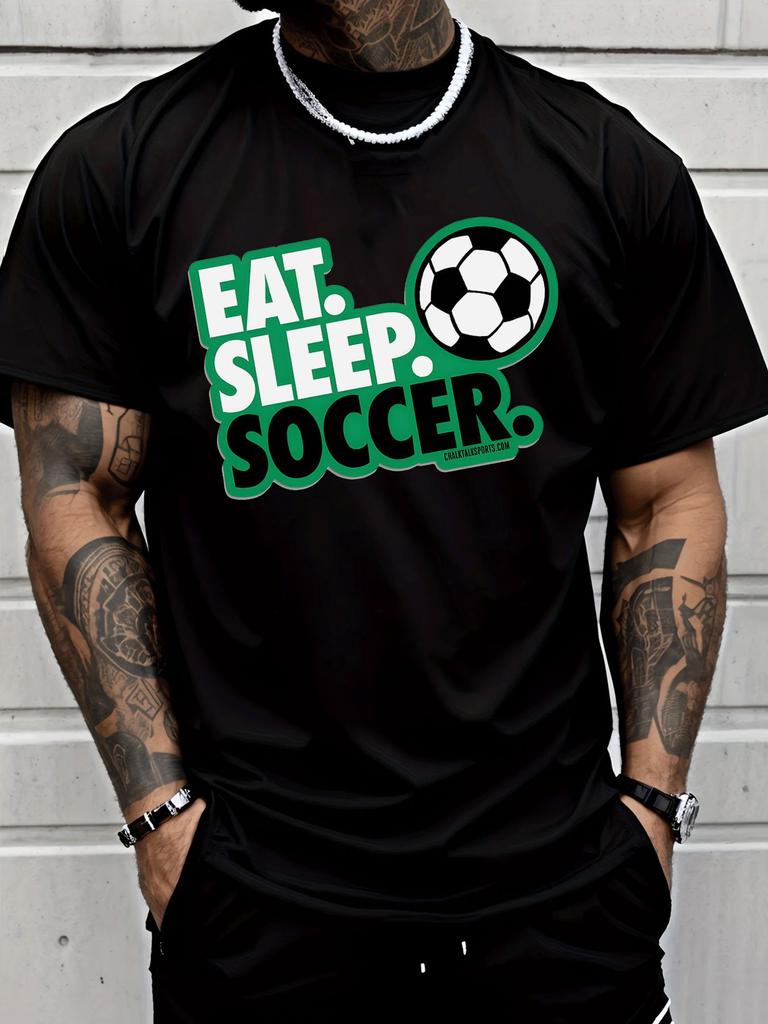 Unisex Black Crew Neck Tee Soccer Football Slogan Print Loose Oversized Short Sleeve Unisexs Streetwear Summer Casual Basic Top