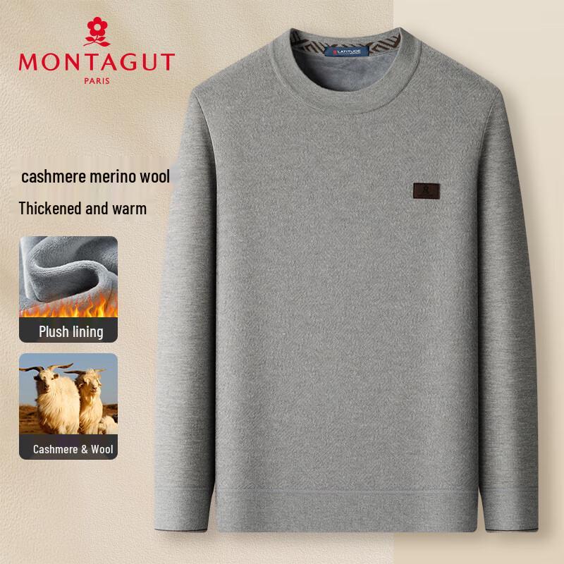 MONTAGUT Men's Winter Wool Cashmere Blend Round Neck Sweater