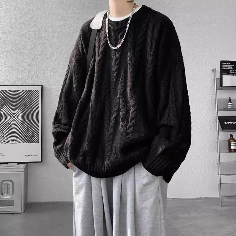 Men's Plus Size Year of the Horse Cable Knit Sweater - Wine Red Niche Design