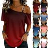 Tricou cu mânecă scurtă, cu umăr dezactivat, cu imprimeu casual pentru femei