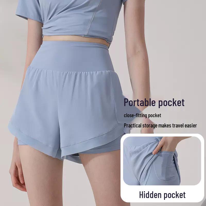 

Женские сетчатые шорты для бега с высокой посадкой - Защита от просвечивания, Быстросохнущие, Повседневная посадка для йоги L светло-синий