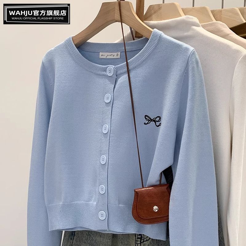 Cardigan Tricoté Violet pour Femme Printemps Brodé Coréen Dopamine Court Veste Pull