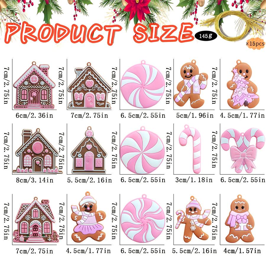15pc Gingerbread Man Christmas Tree Ornaments - Soft PVC Hanging Decorations