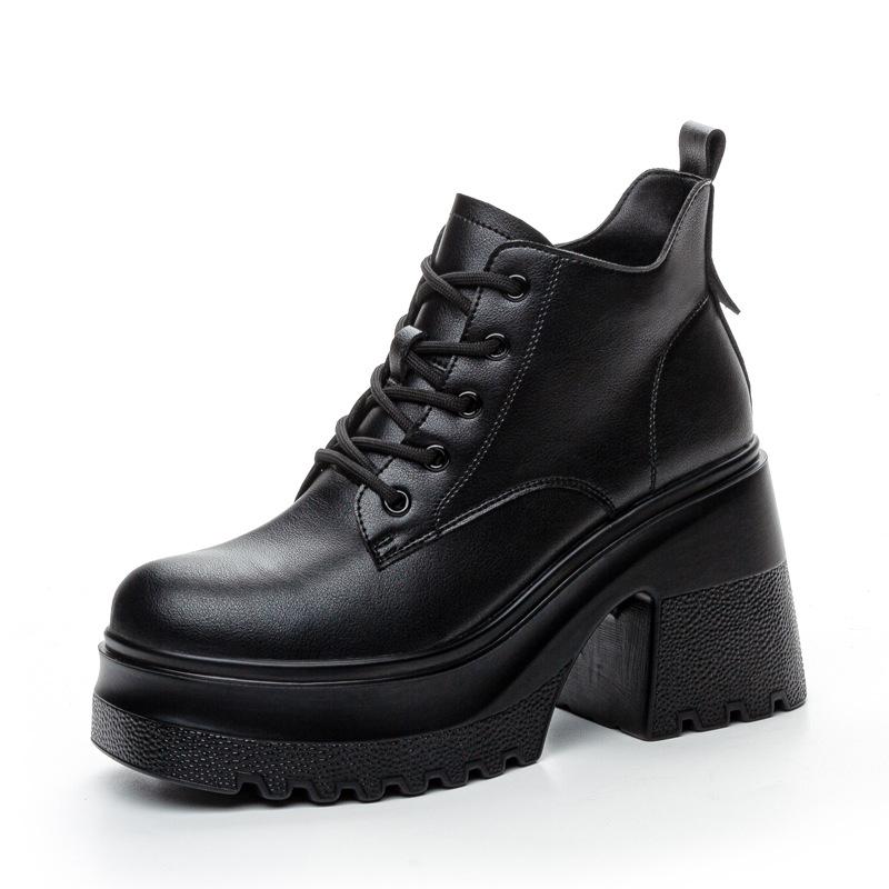Autumn and winter women's shoes new heightening platform high heels casual short boots women's Martin boots lace-up versatile single cotton shoes