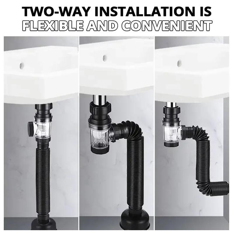 Flip Top Anti-Odor Drain Pipe Set Kitchen Sink Drain Retractable Deodorizing Filter Flexible Downspout Bathroom Anti Clogging