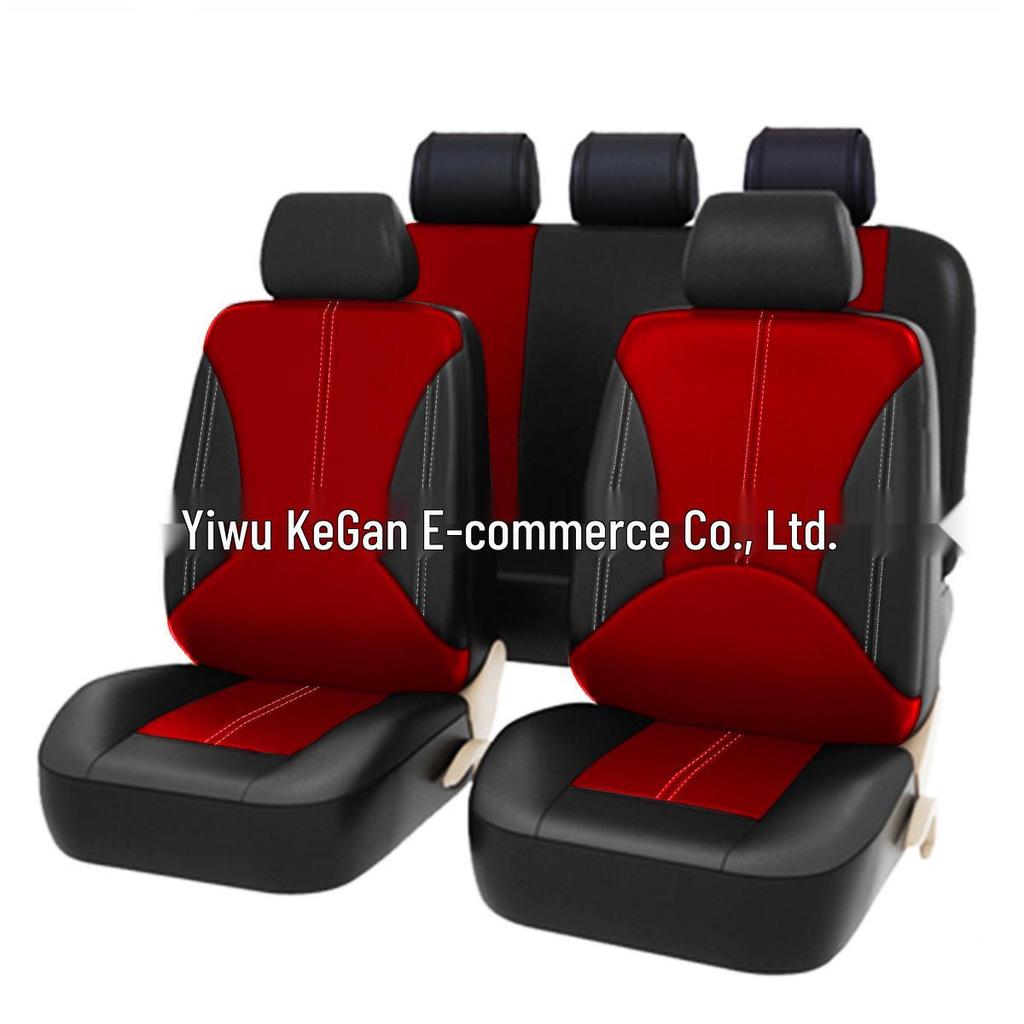 Beige Stitched PU Leather Car Seat Cover - Universal Fit for 5-Seater, All-Season Use