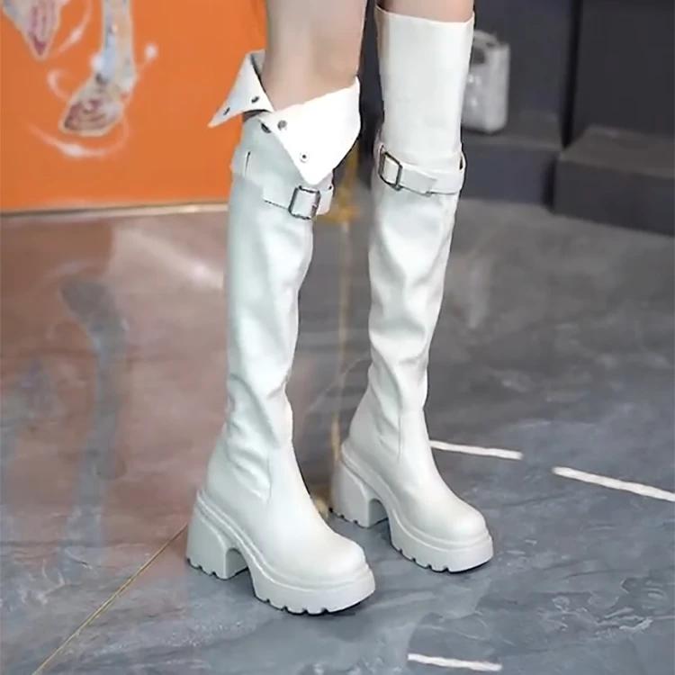 

Модная женская обувь 2025 Модные женские ботфорты Новые туфли с пряжкой на ремне Современные ботинки Женская горячая распродажа Обувь с круглым носком Femalzapatose 35