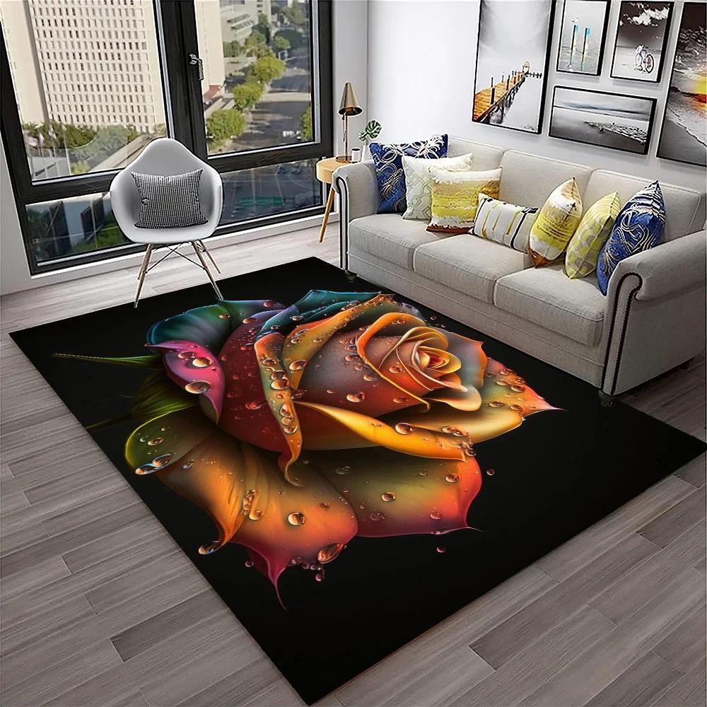 Romantic Rose Flower Carpet Home Living Room Area Rug Bedroom Doormat Non-slip Foldable Washable Floor Mat For Entryway Hallway