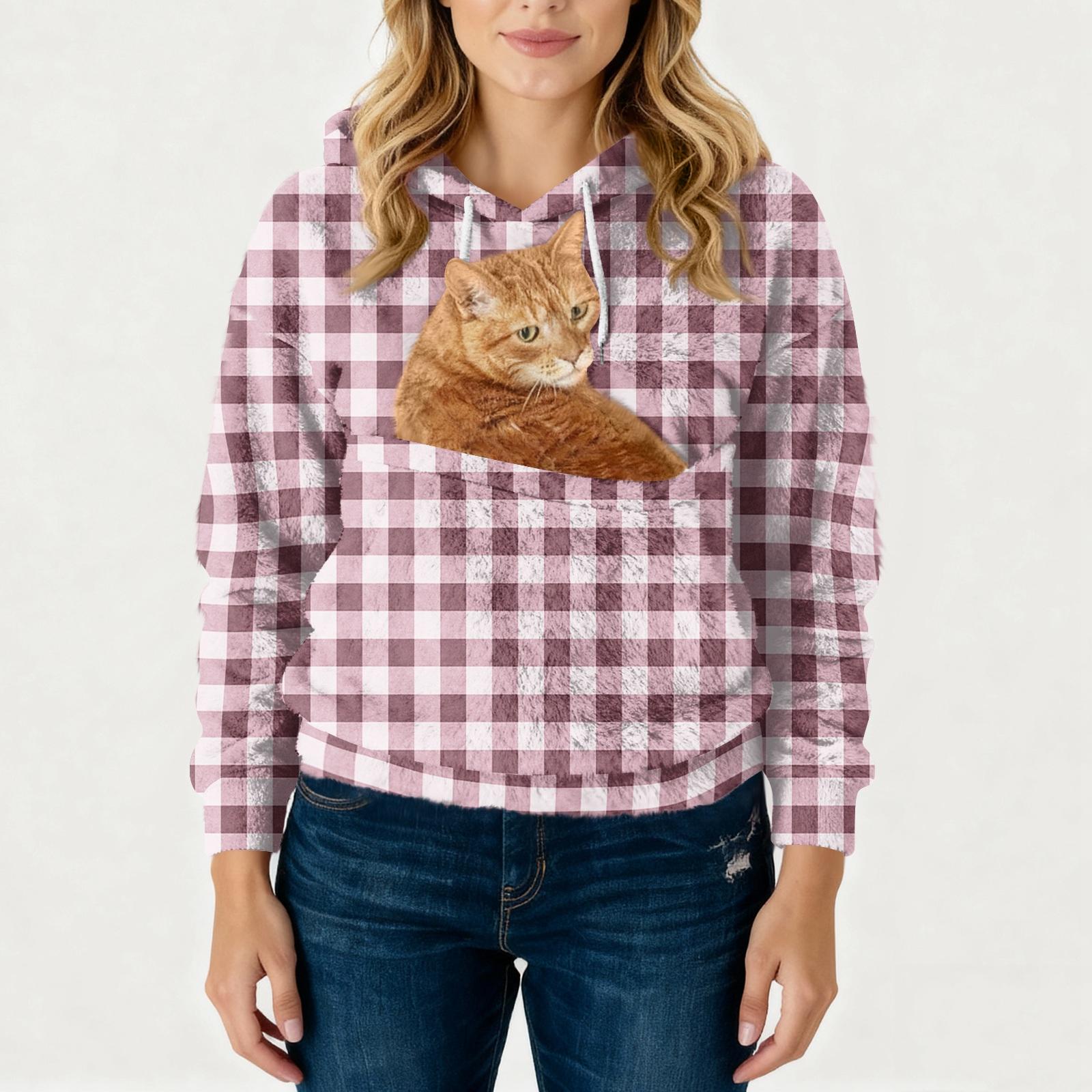 Женская модная повседневная толстовка с капюшоном на флисовой подкладке с длинным рукавом карманом и принтом S розовый 2100₽