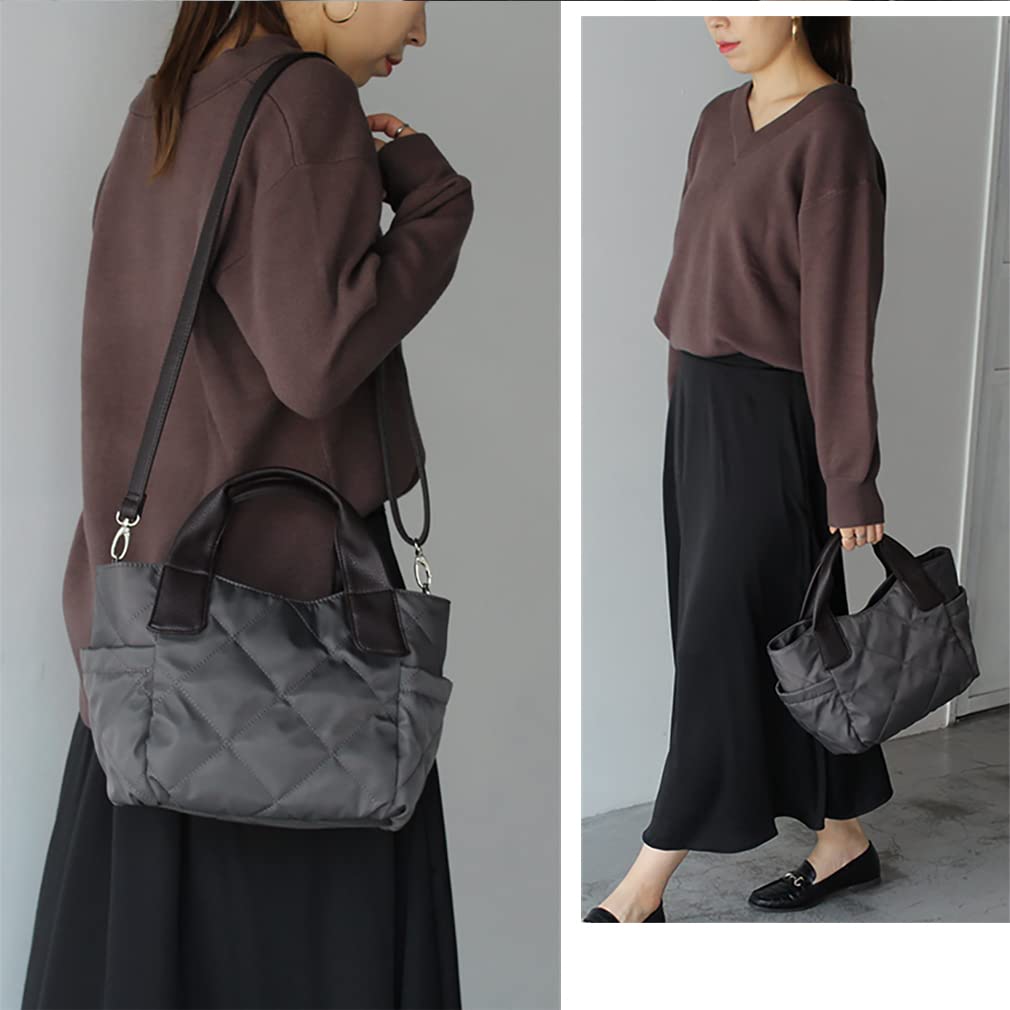 Gratante Quilted 2-Way Nylon Tote Bag, Women's, Abb-g0029 (Charcoal)