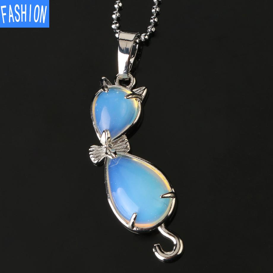 European And American Personality Amethyst Necklace Animal Cat Abstract Inlaid Natural Stone Pendant