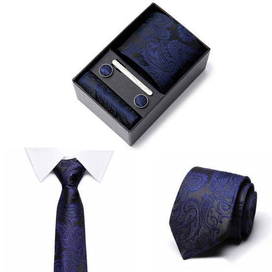 6Pcs/Set Tie Pocket Square Cufflinks Set Gift Box Masculine Charm Faux Silk Fabric Bright Colors Business Tie Men Accessories Gift Set
