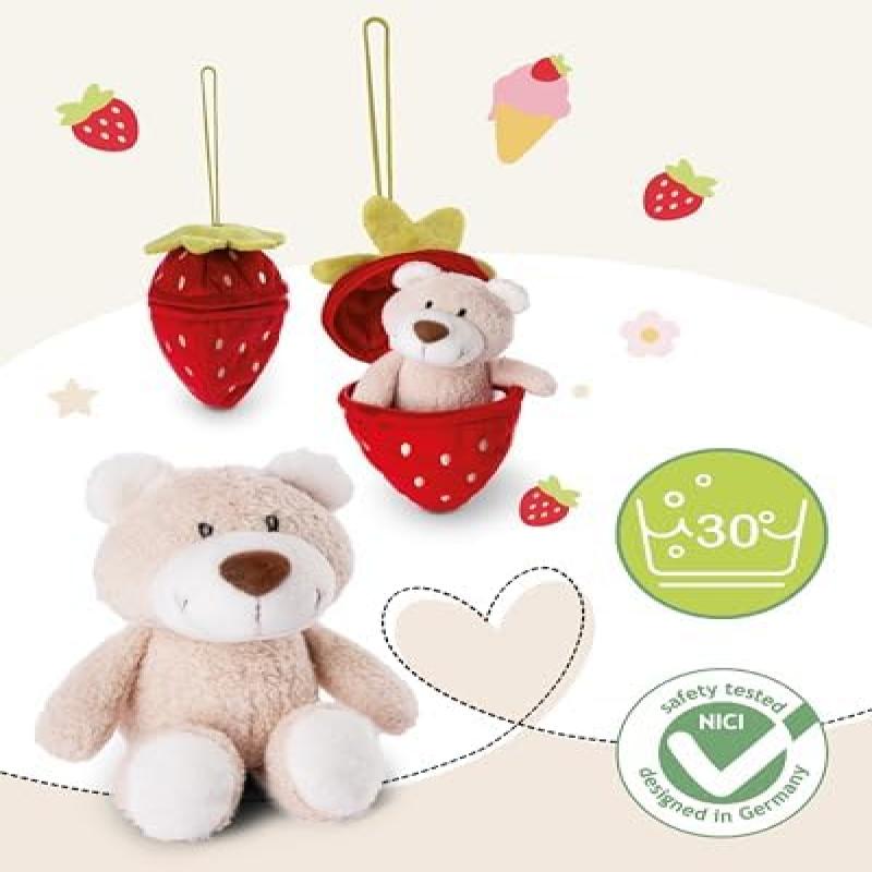 NICI Plush Bear Bendix 13cm Green Strawberry Bear Plush Toy Keychain Cuddly Stuffed Animal 49435
