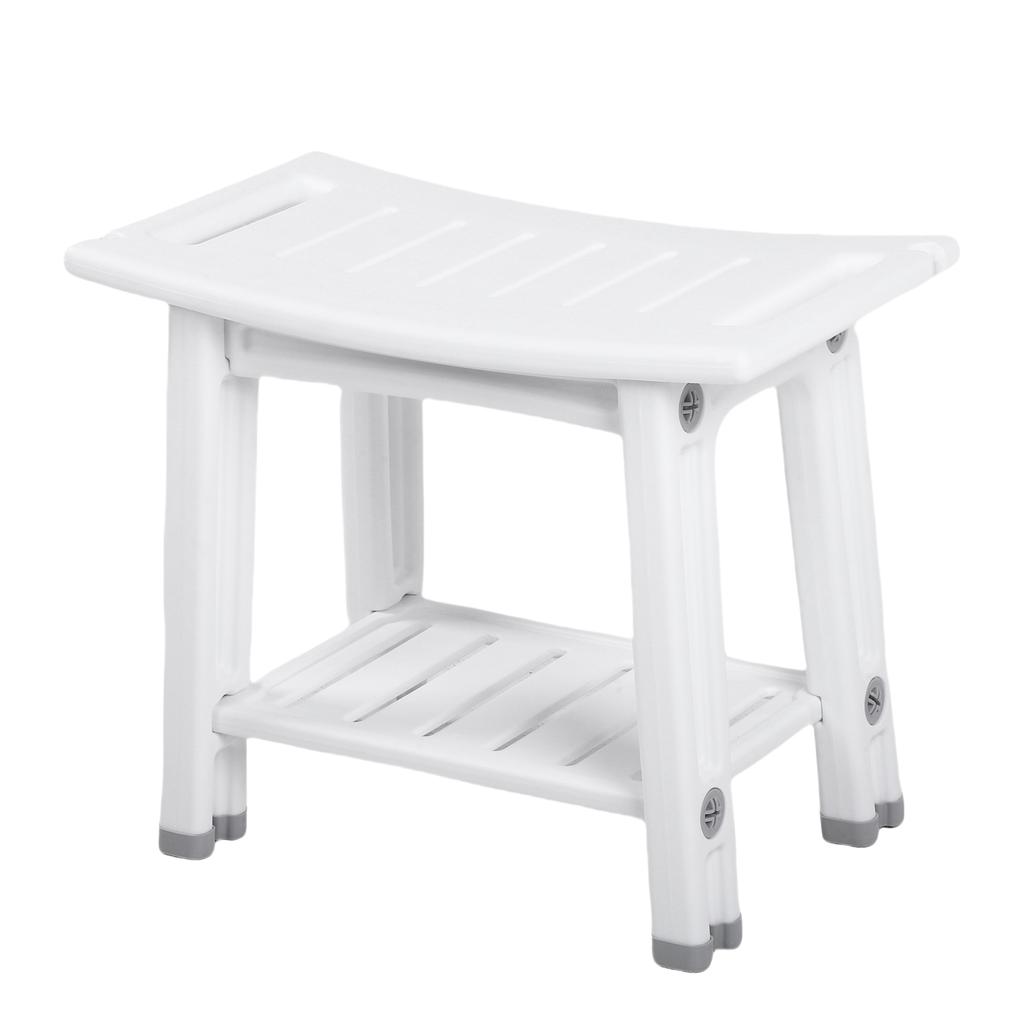 HDPS Shower Benches Shower Chair 2-tier Storage Spaces and Dual Handles Waterproof Stool with Non-slip Pads for Shaving Legs Easy to Assemble