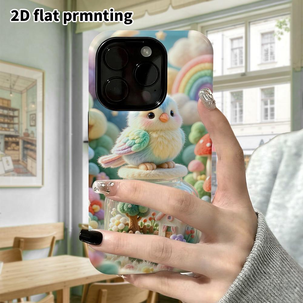 Phone Case: 2D flat design suitable for iPhone 18 17 16 15 14 13 Pro protective case, glass bottle bird, perfect Christmas and Halloween holiday gift