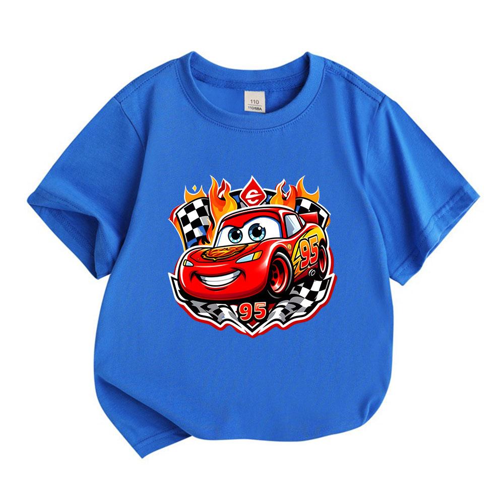 Kids Boys Girls 100% Cotton Crew Neck Short Sleeve T-Shirt, Cute Racing Car 95 Print Casual Soft Tee Tops for Toddlers Children Daily Wear