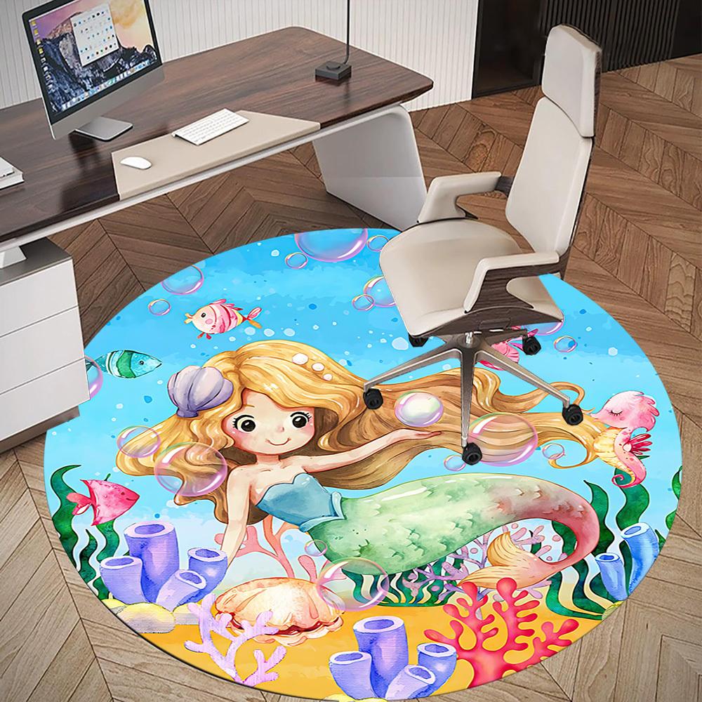 1pc mermaid ocean Round Chair mat Area Rug - Non-Slip, Floor Mat for Office, Bedroom, and Indoor Decor c1125417