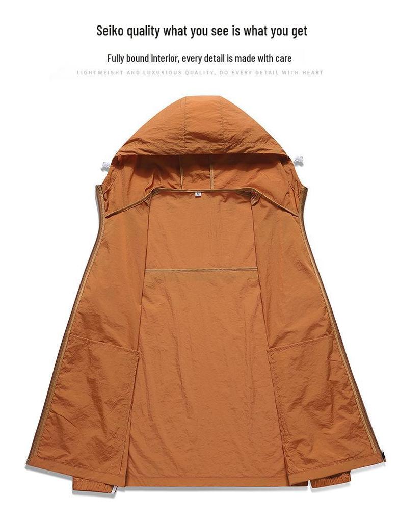 Three Stripes Men's Summer Sun Protection Hooded Jacket - Lightweight, Breathable, Ideal for Outdoor Sports & Fishing