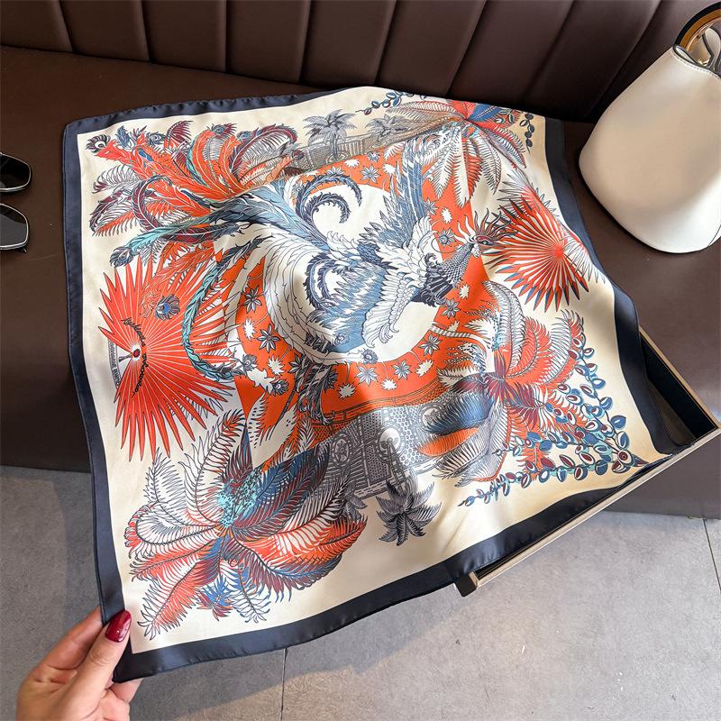 Oriental Aesthetic Simulation Silk Printing Silk Scarf Square Scarf High-end Shawl Sunscreen Neck Small Square Scarf Headscarf Female
