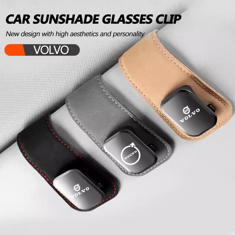 Volvo Car Sun Visor Sunglasses Clip Leather Glasses Holder For V60 V40 XC90 S60 XC60 Olestar AWD XC40 Car Interior Accessories