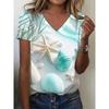 Fashion Women's V-Neck Short Sleeve 3D Flower Color Printing V-Neck Flower Short Sleeve