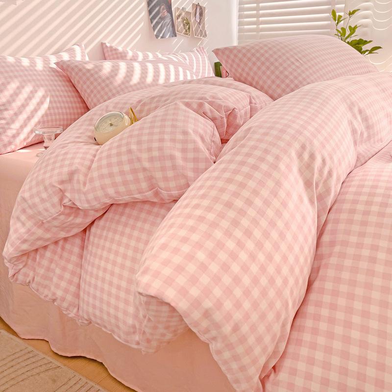Washed Cotton 4Pcs Dormitory Small Fresh Naked Sleeping 3Pcs Double-Layer Yarn Bed Sheet Quilt Cover