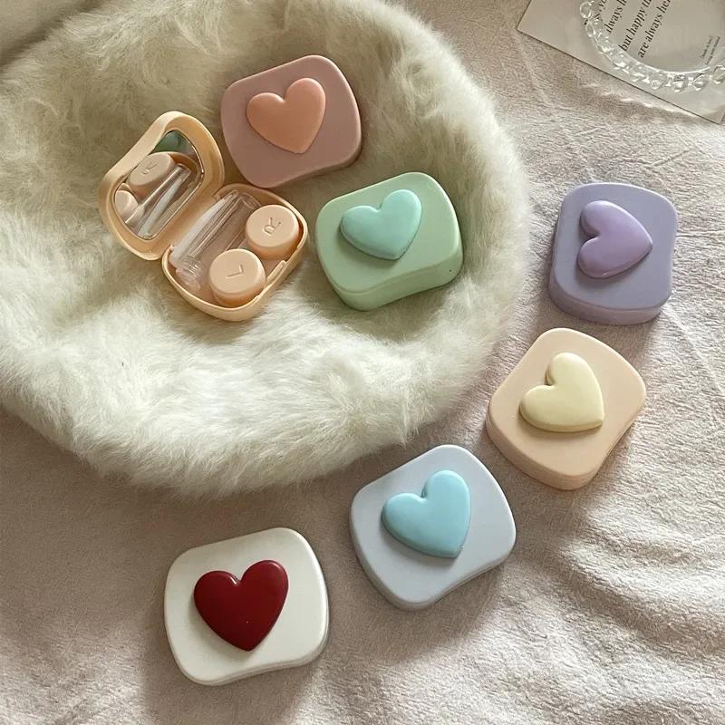 Women Colored Contact Lens Box Candy Color Square Love Portable Mirror Contact Lens Box Travel Easy Carry Storage Container