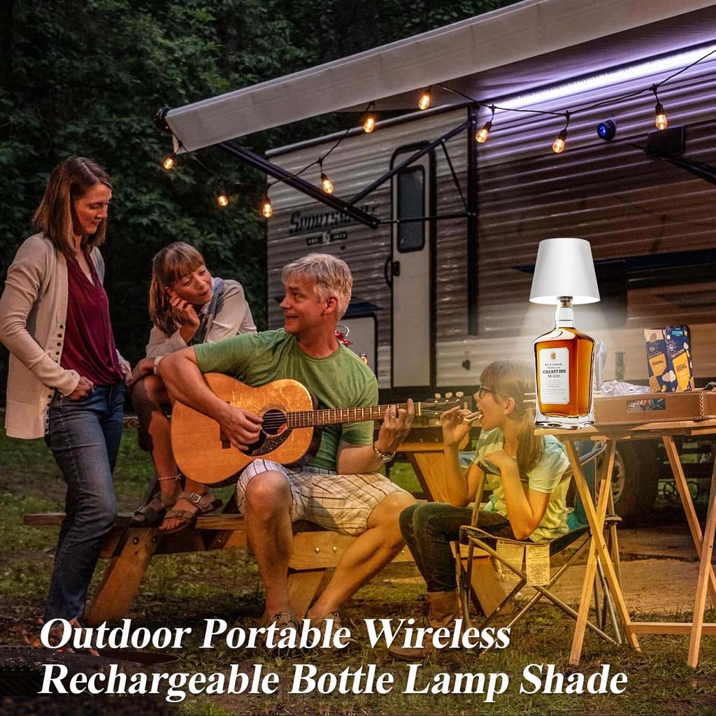 Wireless Bottle Lamp Shade White - Portable LED Wine Bottle Lamp with Stopper, 3 Color Stepless Dimming Rechargeable Touch Wine Bottle Lights for Any