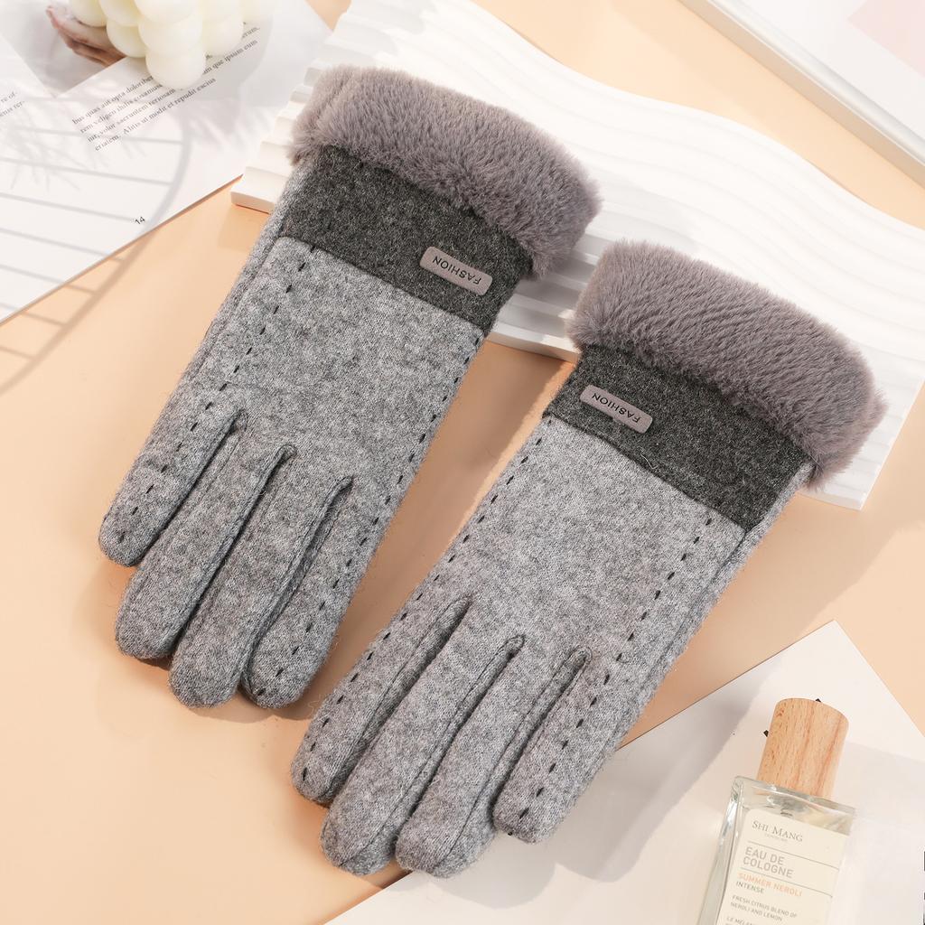 Warm Gloves for Women's Wool Korean Version of Driving Cold proof Plus Velvet Thickened Outdoor Windproof Riding Winter Touch Screen Gloves