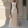 Women'S Solid Color Sleeveless Knitted Vest Knitted Skirt Set Two-Piece Set