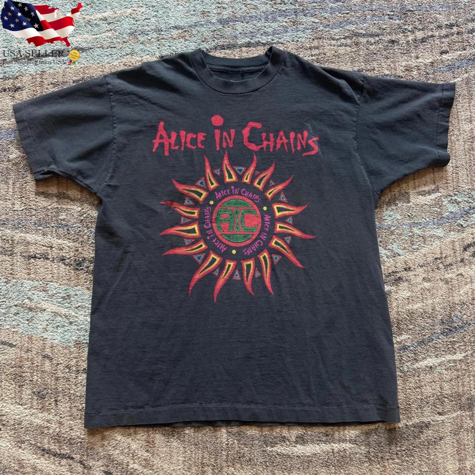 Alice In Chains Sun Logo Tee 90s Grunge Rock Band Shirt XL