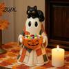 Festive Home Accents for Autumn Patchwork Ghost Halloween Decor, Resin Spooky Statue Holding Candy Living Room Bowl, Cute Tabletop Decor Office Party