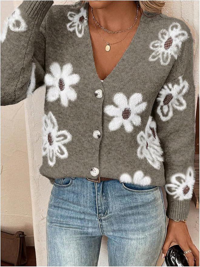 Flower Pattern Button-up Cardigan