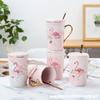 Flamingo With Lid Spoon Marble Pattern Ceramic Water Cup Couple High Value Creative Coffee Cup