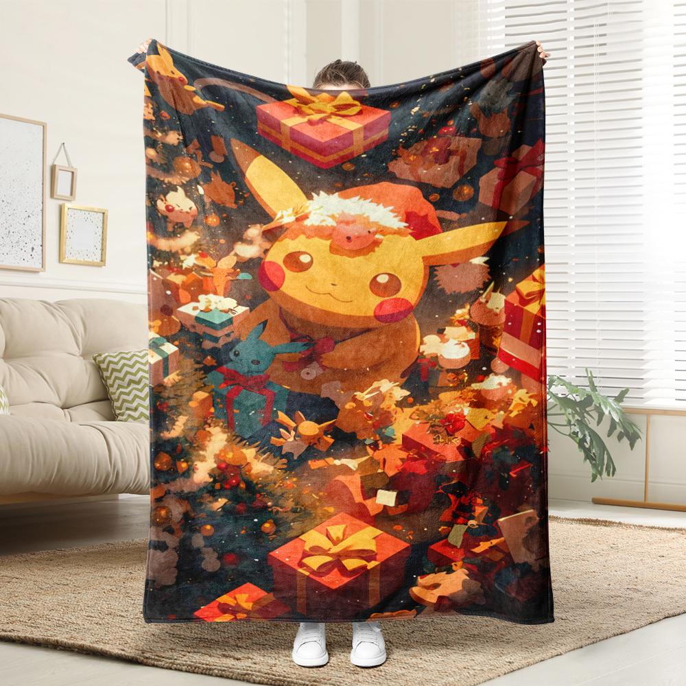 Pikachu dances with the little Fire Dragon Christmas: Pixel Style Christmas Blanket Essential for Home rest