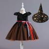 Halloween Costume Girls Witch Cosplay Dress Princess Gown With Hat Toddler Kids Party Outfit