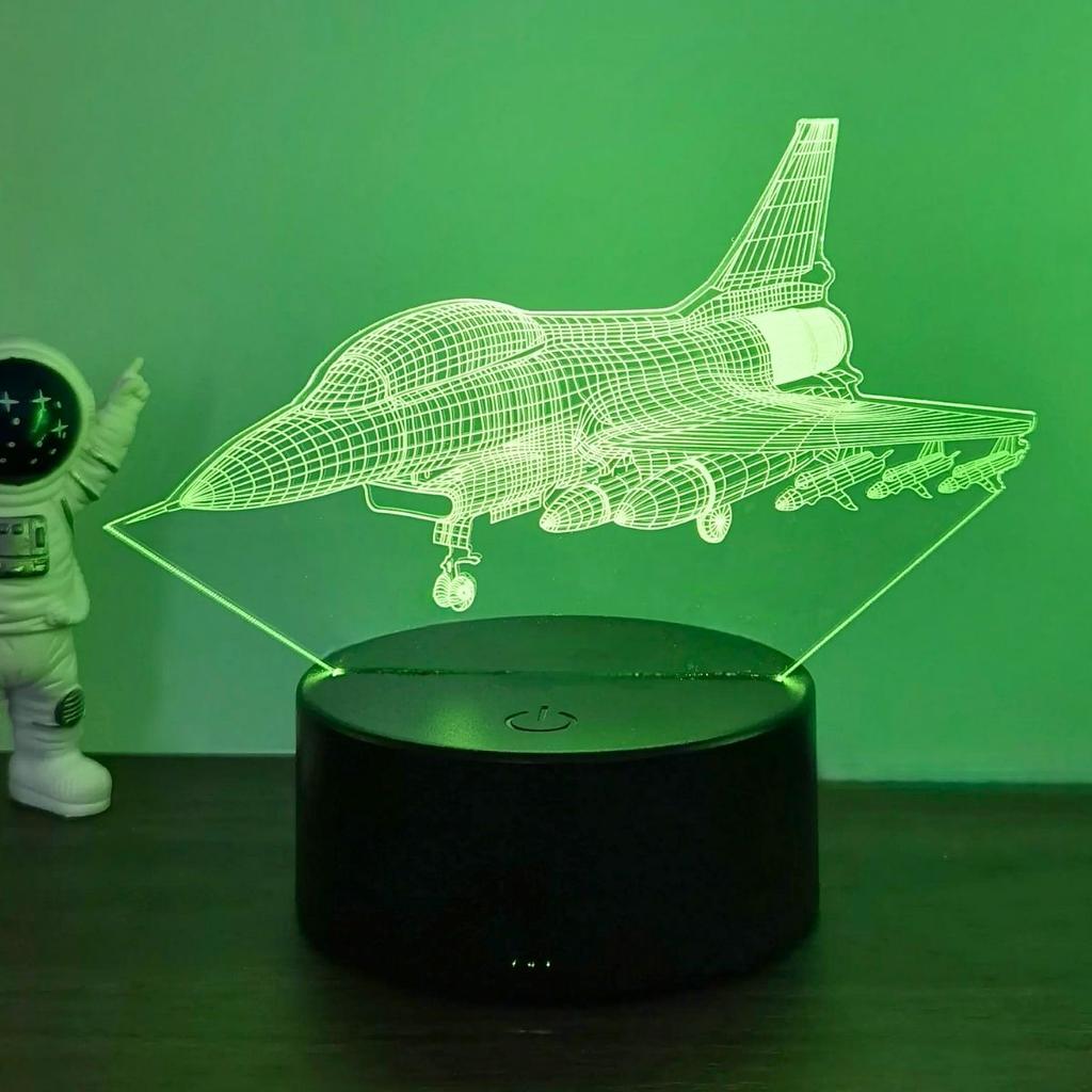 Fighter aircraft 3D night light, 3D optical illusion light with touch, bedroom 7-color color changing ambient light