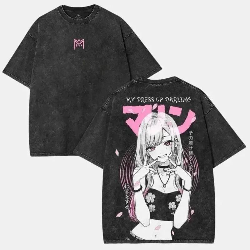Mein Dress-Up Darling Kitagawa Marin Kawaii Grafikdruck T-Shirt Herren Damen Retro Gewaschen Rundhals Baumwolle T-Shirt Oversize Sommer Neues Oberteil