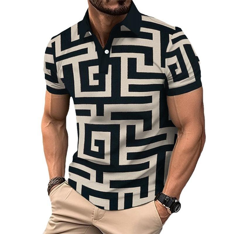 Men's Summer Short Sleeved Shirt with Personalized 3D Printed Button Polo Shirt
