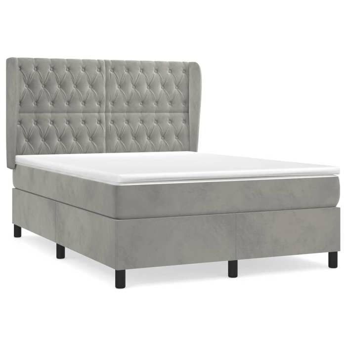 VidaXL Divan Bed and Mattress Light Grey 140x200cm Velvet - Model 3129393