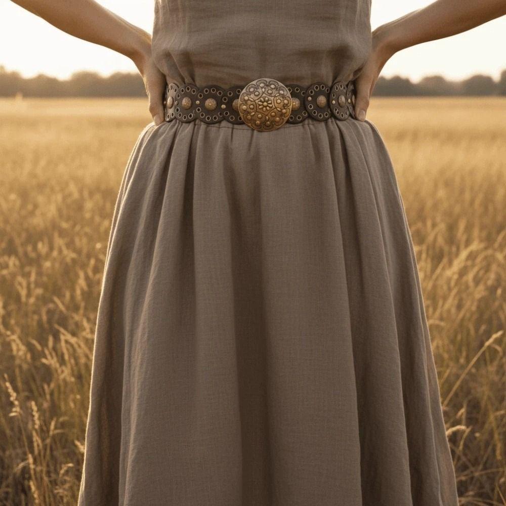 Zinc Zinc Alloy Concho Wide Belt Y2K Disc PU Hollow Waistband Fashion Ethnic Style Rivet Belt Festival