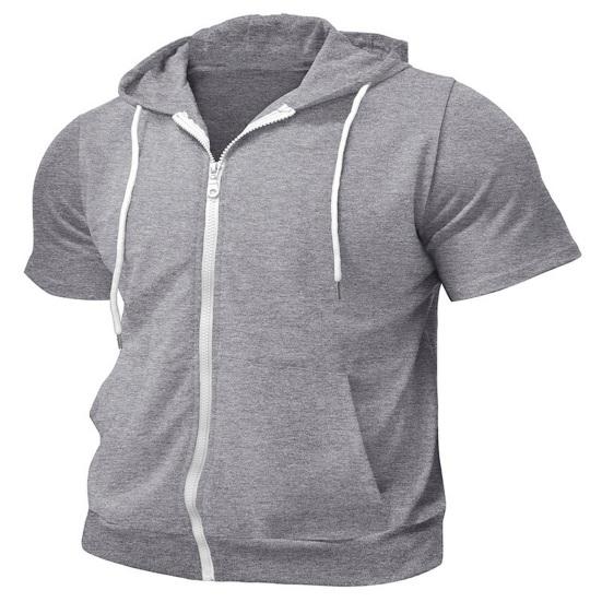 Men's Zip-up Hooded T-Shirt Summer Short Sleeve Hoodie Tee Solid Color Full Zipper Tee Shirt with Pockets for Daily Sports Street Gym