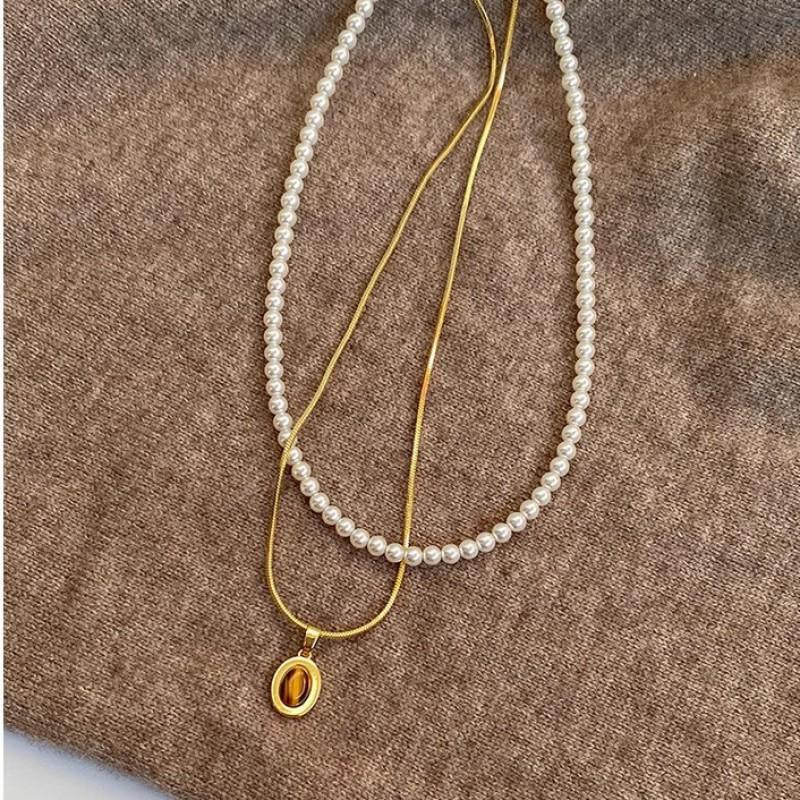 Handmade Tiger Eye Stone Layered Necklace Women Geometric Minimalist Choker Chain Jewelry Accessory