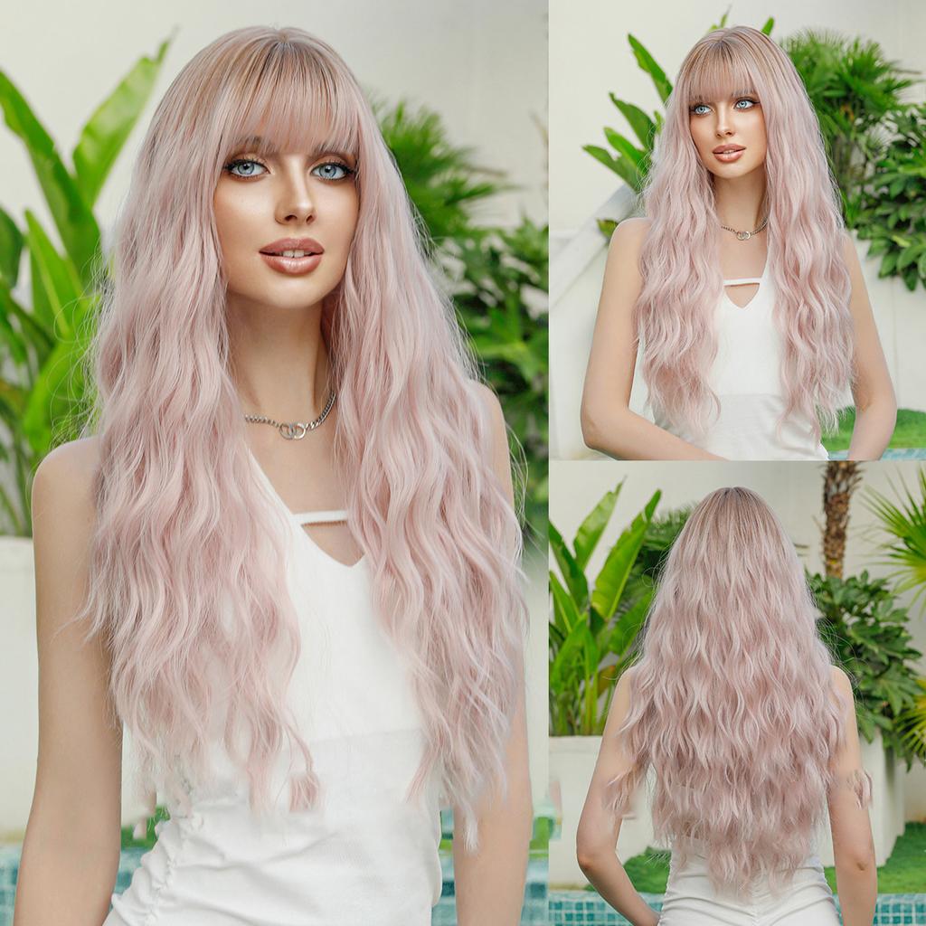 New Ladies Wig Simulation Wig 65cm Hair Gray Wig Big Wave Wig Full Headgear Rose Hair Net Headdress Beauty Decoration Wig