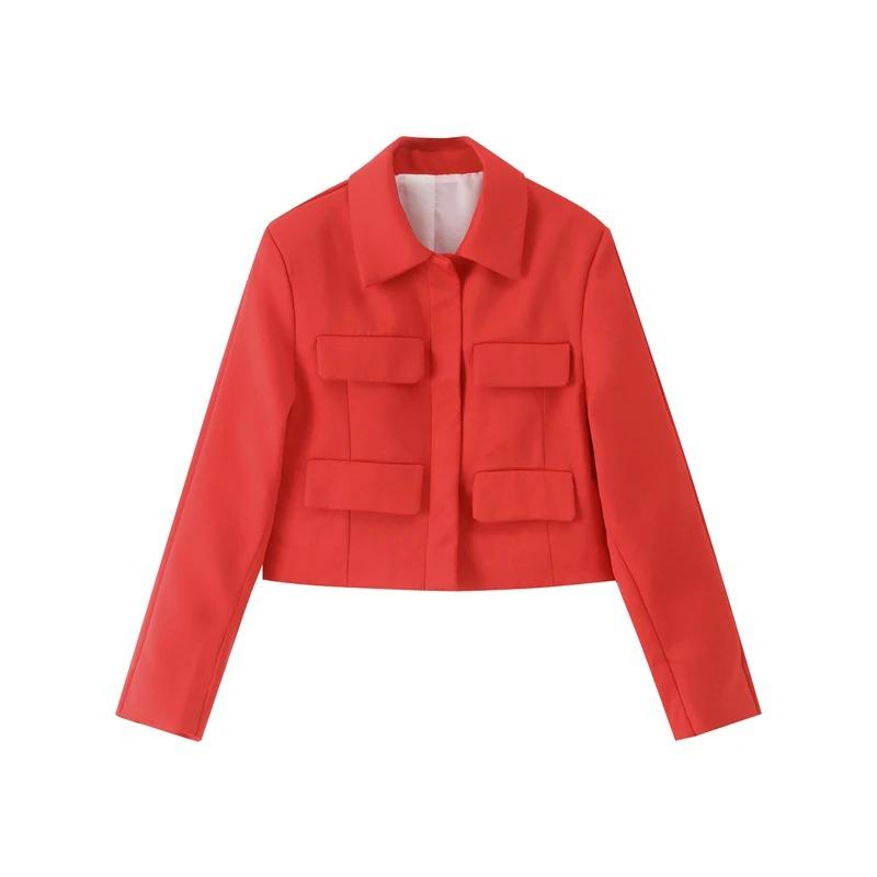 Red Short Coat Women Veste Fashion Suit Jacket Long Sleeve Turndown Slim Female Coats 2023 Autumn Winter Lady Commuter Tops Streetwear Jacket Overcoat