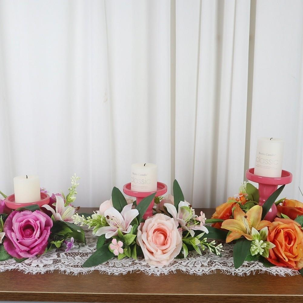 Umělé květiny Prsten na svíčku Simulovaný mini růžový věnec Věnec na svícen Vánoční ozdoba