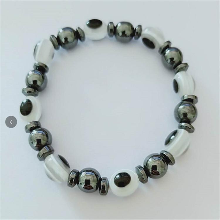 Magnetic Black Stone Elastic Bracelet with Blue Eye Beads - Popular European & American Jewelry