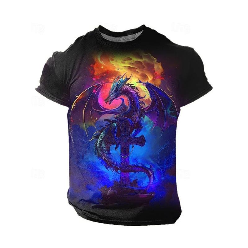 3D Drageprint Herre T-skjorte Sommer Daglig Casual Herre Street T-skjorte Utendørssport Kortermet Urban Mote Herre T-skjorte