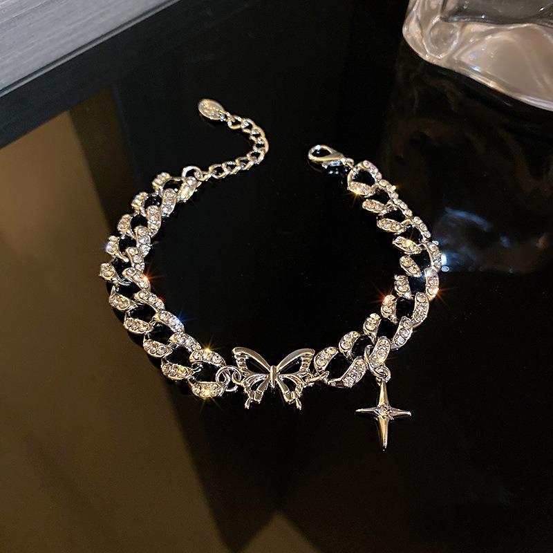 Women Exaggerated Fashion Personality Rhinestone Butterfly Cross Bracelet Hand Jewelry