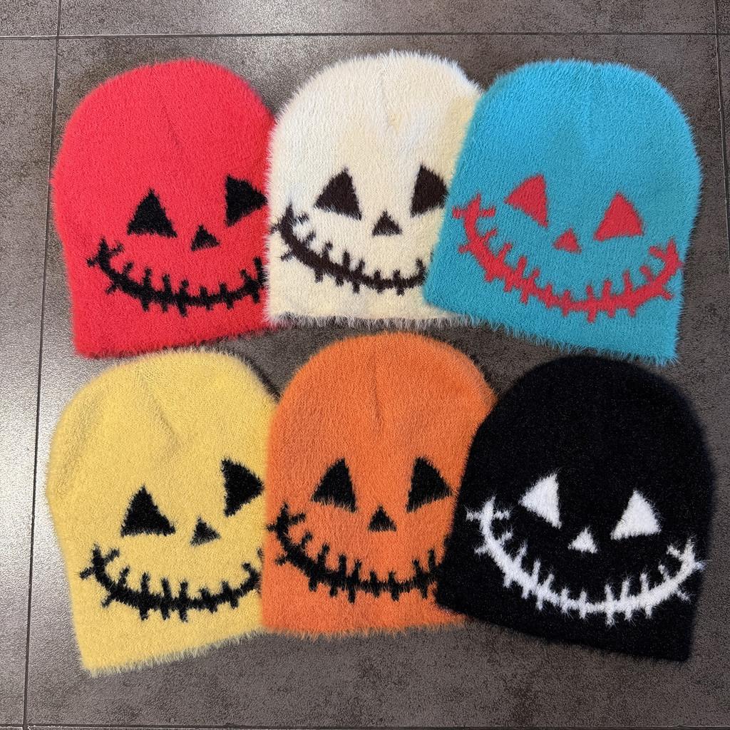 Halloween Quirky Face Pattern Beanie Warm Wool Blend Casual Streetwear Travel